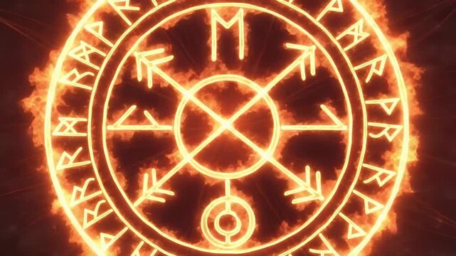 Mystical Norse Rune Circle with Fiery Aura and Glowing Symbols