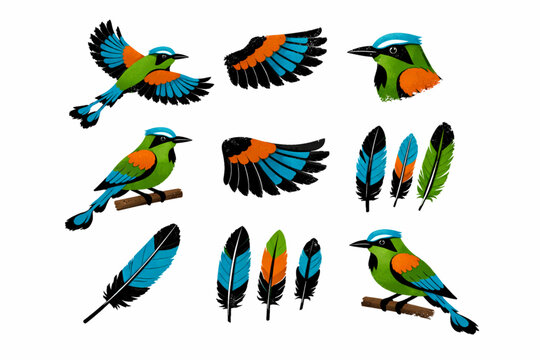Torogoz bird icons in torn vector texture style