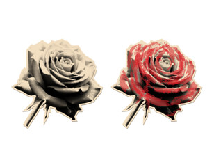 Obraz premium red, rose collage element. Halftone popart newspaper cutout sticker. Mix media design 