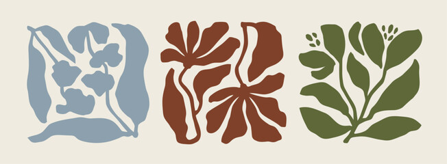 Modern organic botanical artwork with stylized leaves and floral shapes for branding and identity design