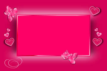 Pink frame background card mockup with elegant banner design, Romantic love template.