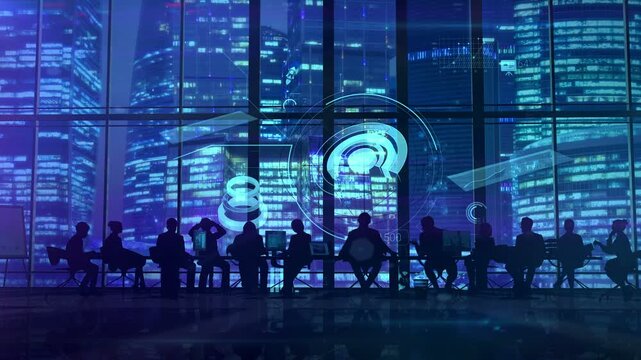 This video features business people's back views, showcasing corporate teamwork and cooperation, embodying the win-win spirit of business partnership and mutual benefit for enterprise success