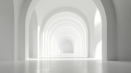 Serene Interior with Illuminated Arches and Minimalist Design