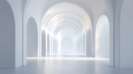 Serene Modern Interior Space with Arched Ceilings and Soft Lighting