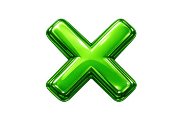 Fototapeta premium Shiny 3d green x mark symbol representing close, delete, and cancel button on transparent background