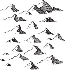 Hand drawn mountain set vector illustration