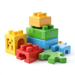 building blocks and puzzle isolated on a white background
