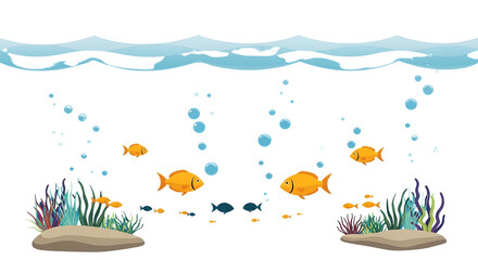 Cartoon Aquarium with Goldfish and Bubbles