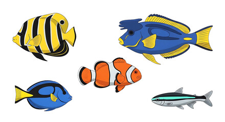 Collection of Cartoon Tropical Fish