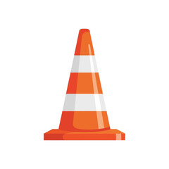 Orange traffic cone with white stripes on white background