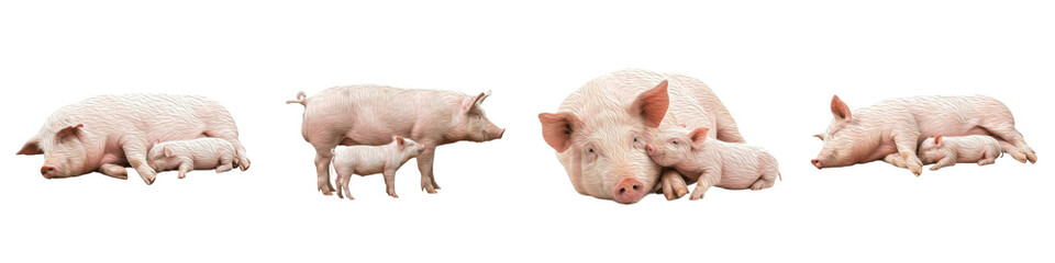 Set of Pig and Piglet Farm Animal Family Bond Illustration Showing Adult Pig with Baby Piglet, Livestock Parenting Concept isolated on white transparent PNG background © ibrahim
