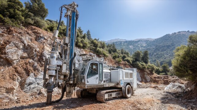 Soil Sampling Drill Rig in Idleness Amidst Environmental Landscape