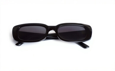 Black plastic frame sunglasses isolated on a white background with copy space