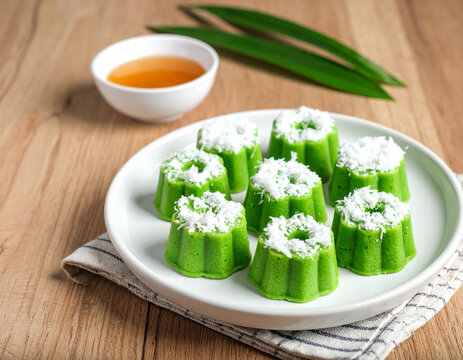 Kue Putu Ayu Pandan Kelapa Tradisional Indonesia, Tampilan Close Up