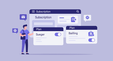Subscription management interface with user interacting and toggling options for plans and billing.