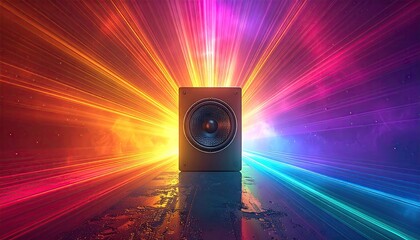 Speaker center, vibrant radial light burst background