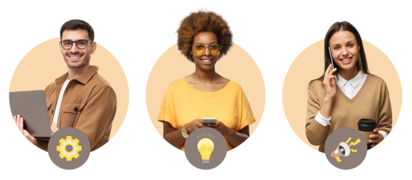 Business team roles concept showing three professionals representing technical creative and communication skills - Powered by Adobe