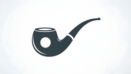 Minimalist silhouette of a classic wooden smoking pipe with a circular emblem on the side