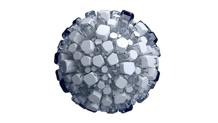 Abstract sphere of hexagonal prisms and cubes