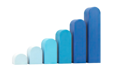 Blue geometric shapes arranged in ascending order