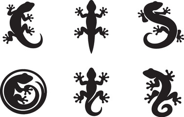 Fototapeta premium Gecko Decorative Icon Bundle Black White EPS