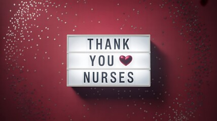 Thank You Nurses lightbox sign with red heart, medical appreciation message, healthcare worker support, gratitude recognition, celebrate nurses