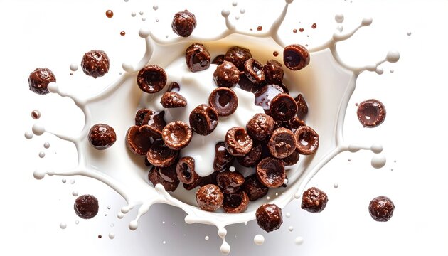 Whimsical Splash of Chocolate Cereal in Milk