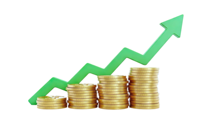 Gold Coins and Upward Trend Arrow