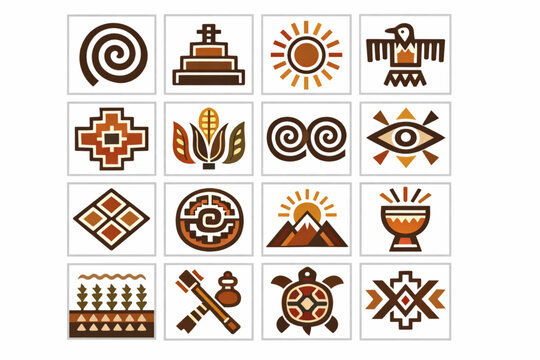 El Salvador indigenous symbol icons in geometric flat vector style