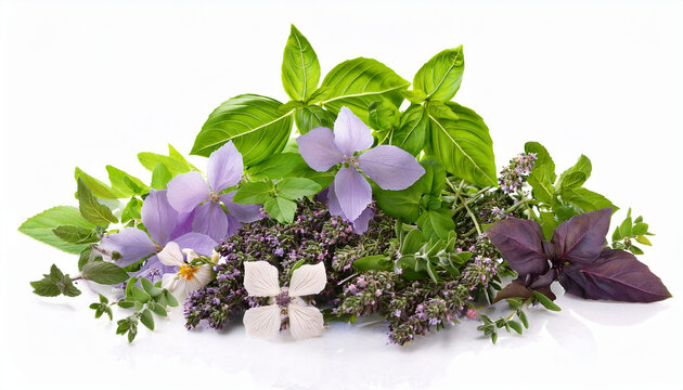 Aromatic Herbs And Edible Flowers Mix Basil