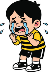 Obraz premium Crying cartoon boy illustration, sad child character with tears, emotional expression concept, kids feelings mascot, isolated white background