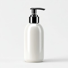 Minimalist bathroom lotion bottle isolated on a white background