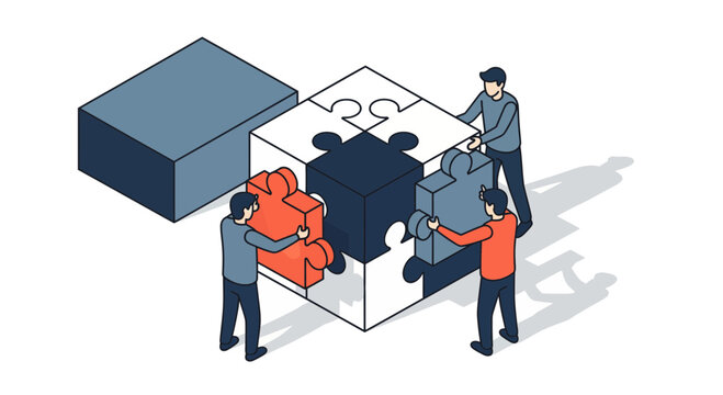 Teamwork and collaboration concept people assembling puzzle pieces together 1.