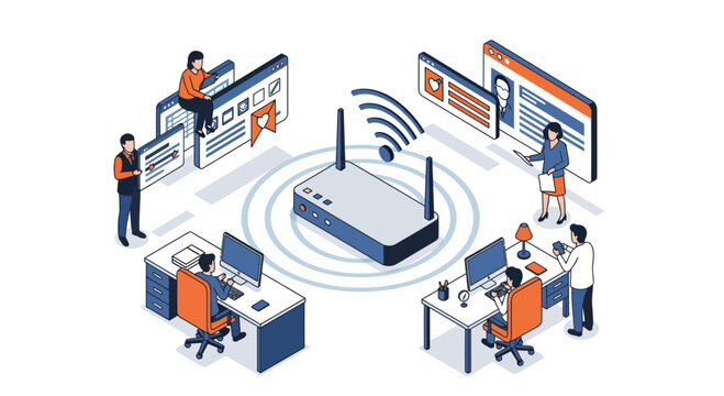 Wireless router connecting people to the internet for online activities and work.