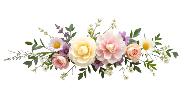 Floral arrangement with roses and greenery isolated on transparent background - Powered by Adobe