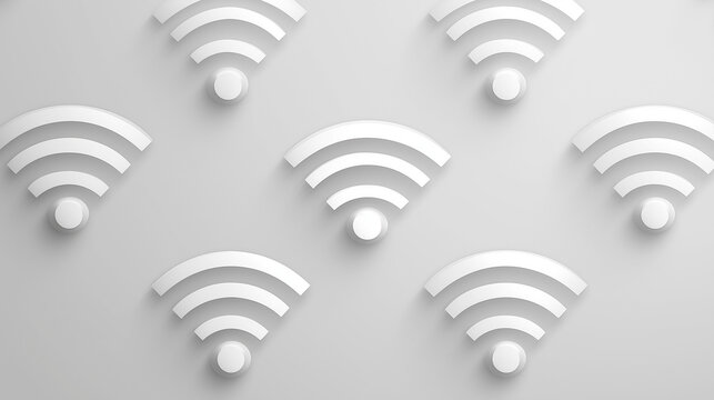 Wi-Fi Network: A multitude of Wi-Fi symbols, gracefully arranged, suggests the ubiquitous connectivity of the modern world.