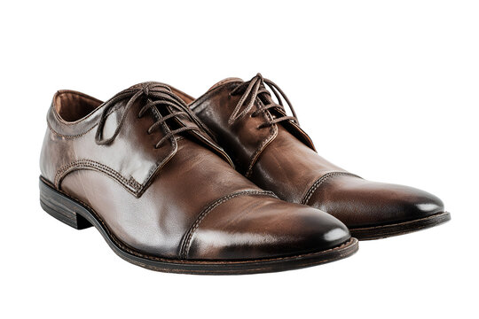 Brown Leather Dress Shoes Polished Business Footwear Isolated White Background