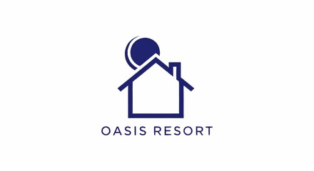 Oasis Resort logo design with house and sun symbol.