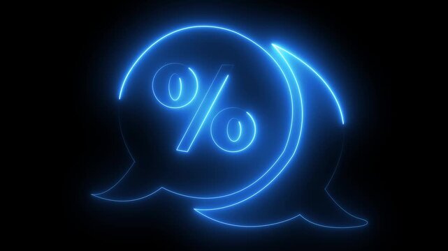 Neon Percentage Symbol for Finance, Interest Rate, and Discount Concept. Discount animation on a black background ,4K Video.