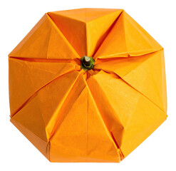 Paper craft, cut out fruit and vegetable origami : orange, The art of origami fruit showcases the intricate, precise folding of colorful paper and complex patterns, transparent background.
