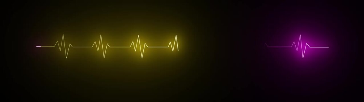 Medical neon heart pulse line animation with red and cyan colors