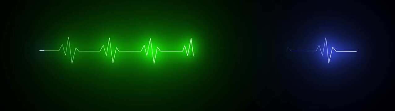 Medical neon heart pulse line animation with red and cyan colors