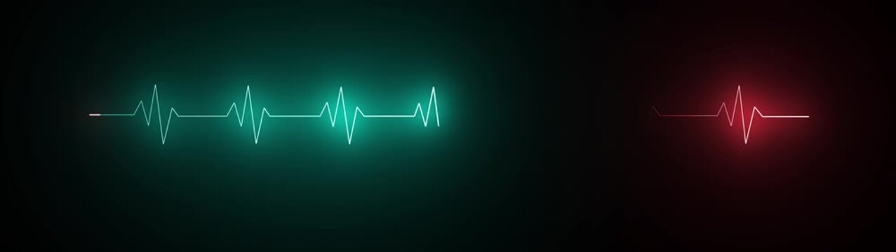 Medical neon heart pulse line animation with red and cyan colors