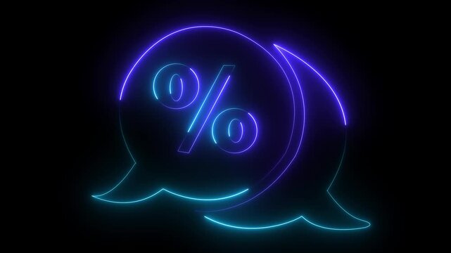 Neon Percentage Symbol for Finance, Interest Rate, and Discount Concept. Discount animation on a black background 4K .