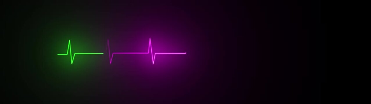 Medical heart beat pulse graph neon ECG animation on dark background