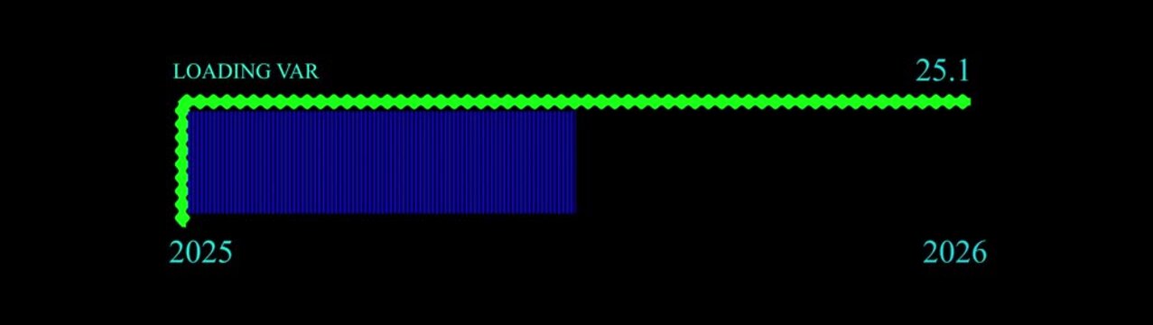 Year change 2025&ndash;2026 loading bar showing early business progress on dark background