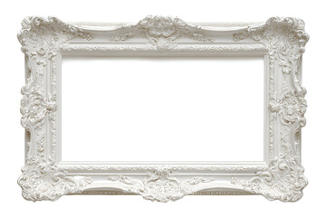 Antique White Ornate Picture Frame, Decorative Rococo Style, Empty Space isolated on transparent background
