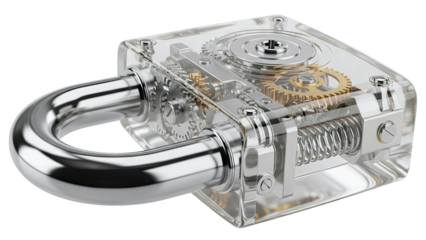 Transparent Padlock with Visible Gears and Spring