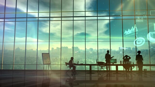 This video features business people's back views, showcasing corporate teamwork and cooperation, embodying the win-win spirit of business partnership and mutual benefit for enterprise success