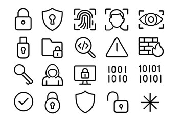Cyber Security and Data Protection Black and white Neon light Icon Set - 24 Icons